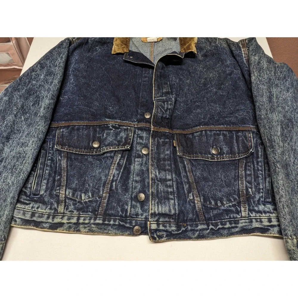 Vintage Levis Acid Wash Denim Trucker Jacket Corduroy Collar USA XL 75073-0227 - Picture 6 of 16